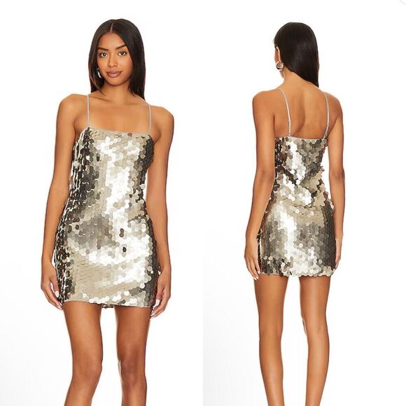 MORE TO COME Yarina Silver Sequin Mini Dress NWT Revolve $98 SZ XS - Picture 1 of 13